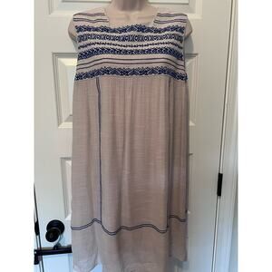 THML Women's Cream & Blue Embroidered Dress, Size M